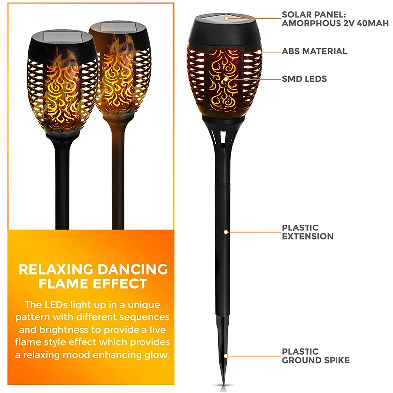 Светодиодный светильник с пламенем на солнечной батарее мигающий