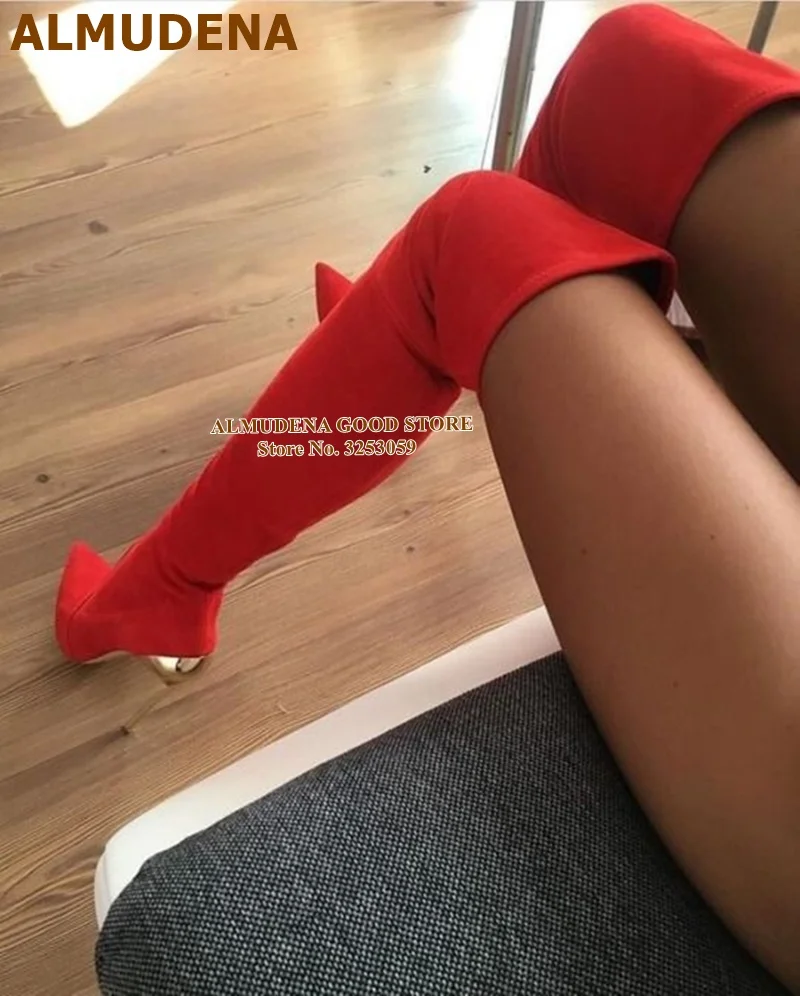 Роскошные Металлические высокие сапоги до бедра на тонком высоком каблуке с