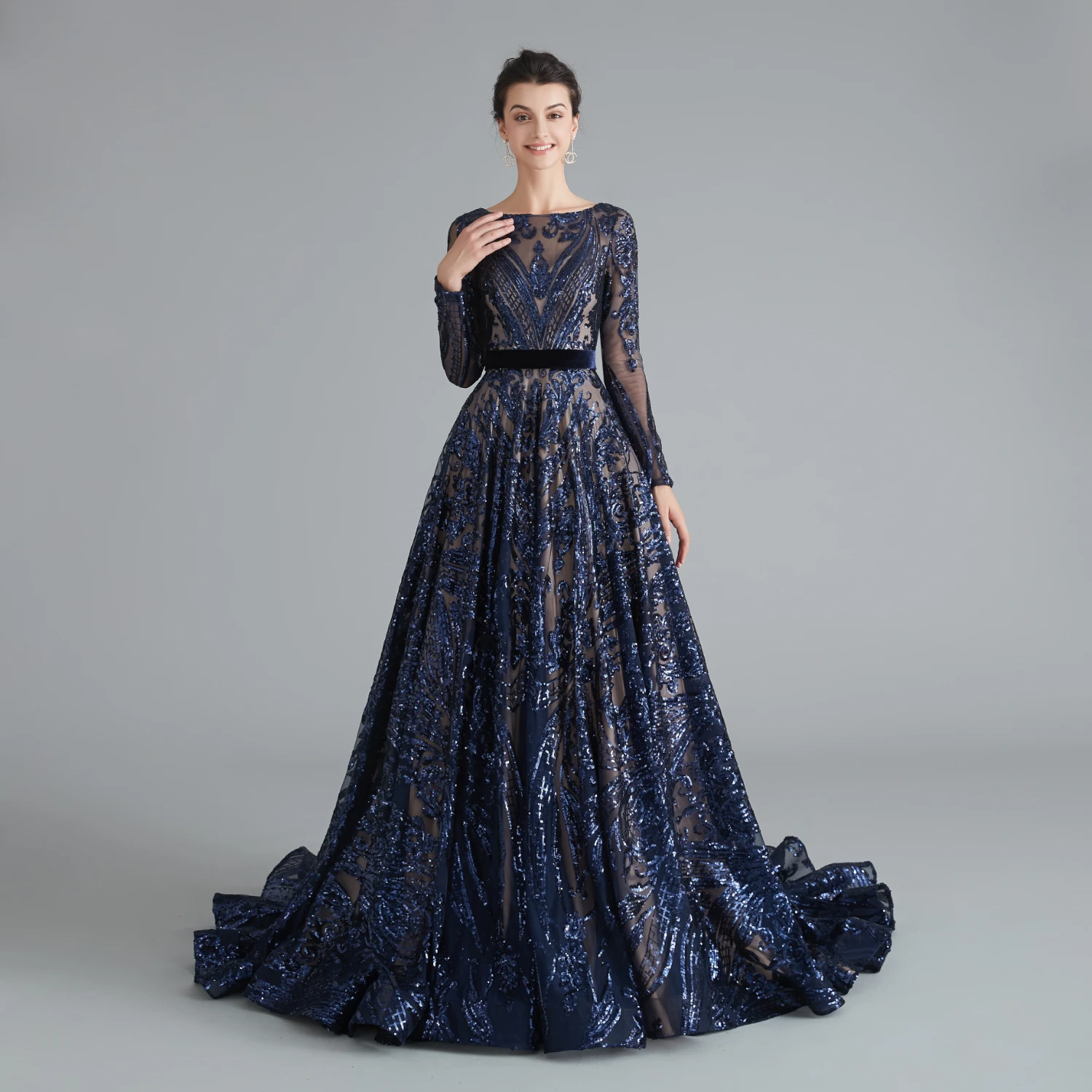 Vivian's Bridal Boho Sequin Кружева Аппликация вечернее платье Сексуальная Иллюзия с длинным рукавом o-образным вырезом спинки пушистое элегантное платье