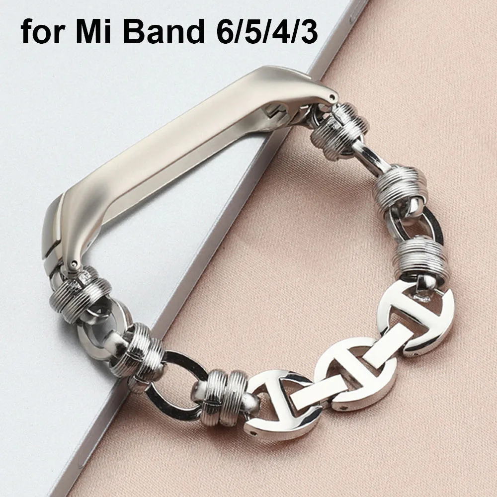

Fashion Mi Band 5 Bracelet Metal Women Strap for Xiaomi Mi Band 6 Bands Slim New Watchband for Mi Band 3/4 Punk Wristband Silver
