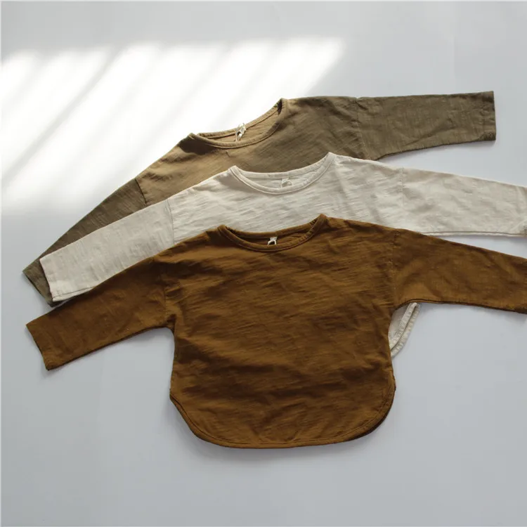 

Весна 2021, детские футболки с длинным рукавом, свободные футболки в Корейском стиле для маленьких мальчиков, однотонные детские топы