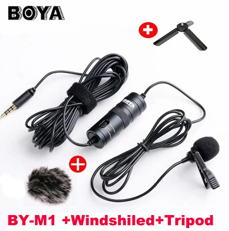 BOYA BY-M1 петличка микрофон петличный всенаправленный конденсаторный микрофон для Canon Nikon Камеров,микрофоны для iPhone 7 6s plus DSLR видеокамеры Zoom H1 Zoom H1N аудио рекордер - Цвет: with Winds Tripod