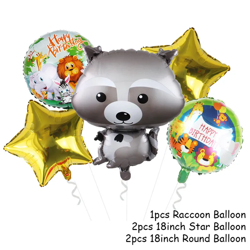 5pcs balloon set С днем рождения сувениры джунгли воздушные шарики в виде животных енот лиса Ежик белка воздушный шар из фольги сафари зоопарк День Рождения Декор для детей - Цвет: 5pcs balloon set