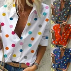 Женская офисная блузка с разноцветным принтом в горошек, топы, Женская Повседневная рубашка в горошек с длинным рукавом и блузки, облегающие рубашки с V-образным вырезом, 2020