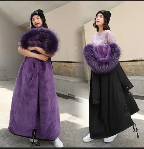 purple 30 градусов зимняя куртка Женская куртка-парка c подкладкой на кроличьем меху пальто с искусственным мехом теплая пуховик длинный Зимнее пальто с капюшоном Большие размеры куртки-парки - Цвет: purple