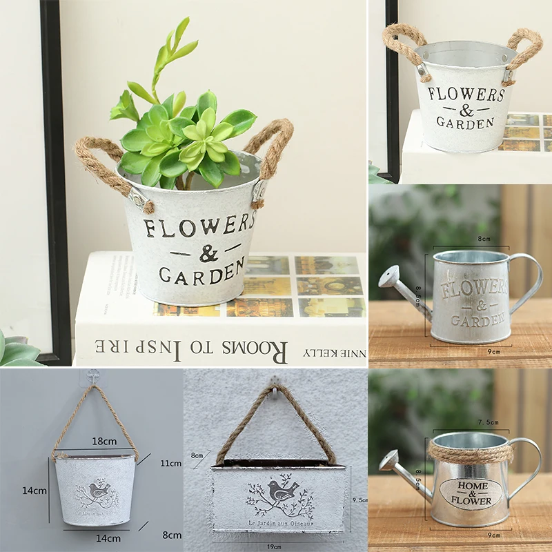 

Flower Bucket Pastoral Style Iron Buckets Balcony Plant Planter Pot Packaging Vase Vintage Home Living Room Decoration Craft Box
