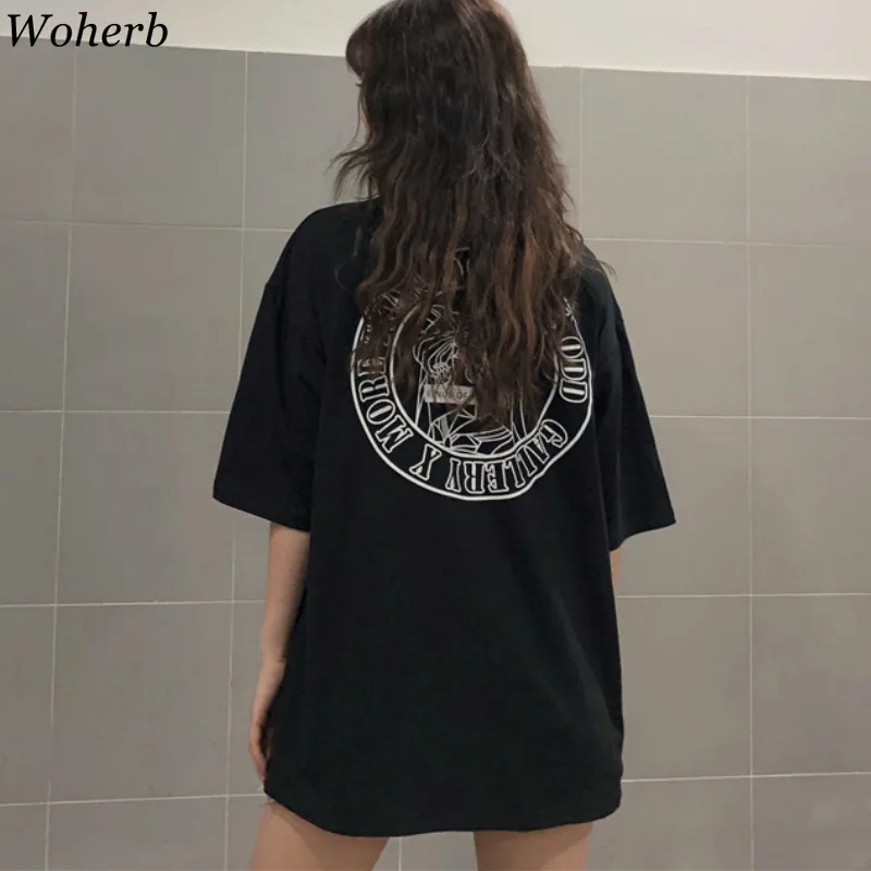Woherb черного цвета с рисунком и круглым вырезом футболки коротким рукавом женский