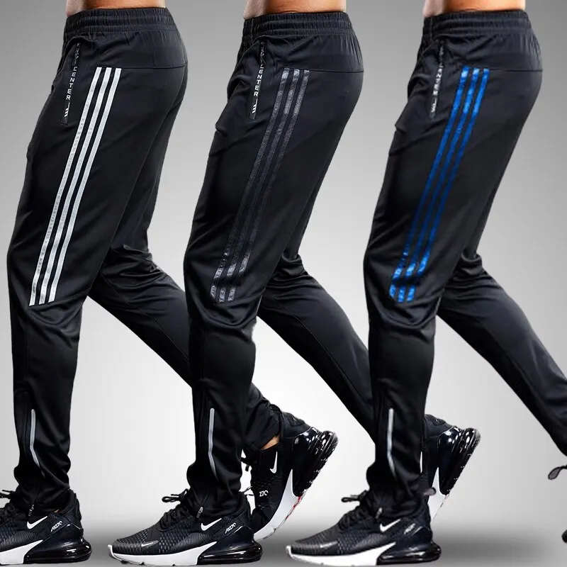 

Men Sports Joggers Pants Pocket Zipper Training Joggings Long Absorbent Sweat Football Soccer Pants Long Pants