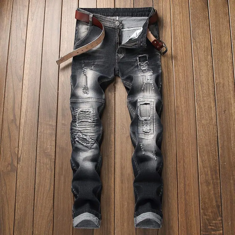 

Men's Loose Straight Jeans Mens Retro Denim Pants Biker Jeans