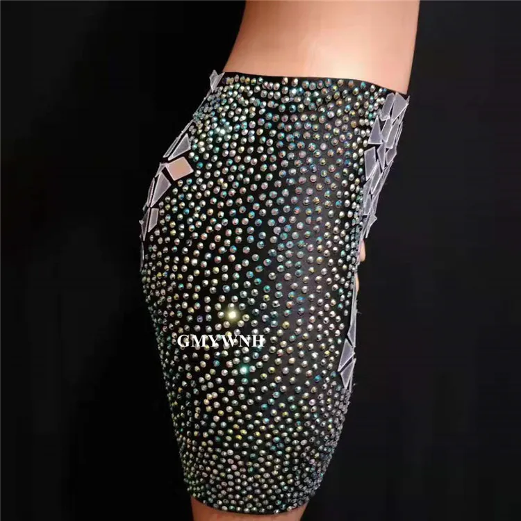 Вечернее платье T59 Singer с разрезом стразы вечерняя одежда серебряная зеркальная