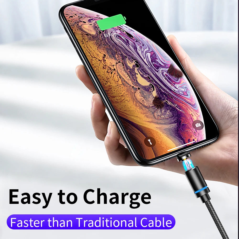 Магнитный кабель Udyr 1 м 2 светодиодный Micro usb Type C зарядный usb-кабель для iPhone X 7 8 XS Max XR