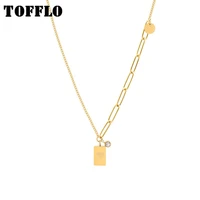 tofflo stainless steel jewelry heart zircon chain stitching necklace female clavicle chain bsp822