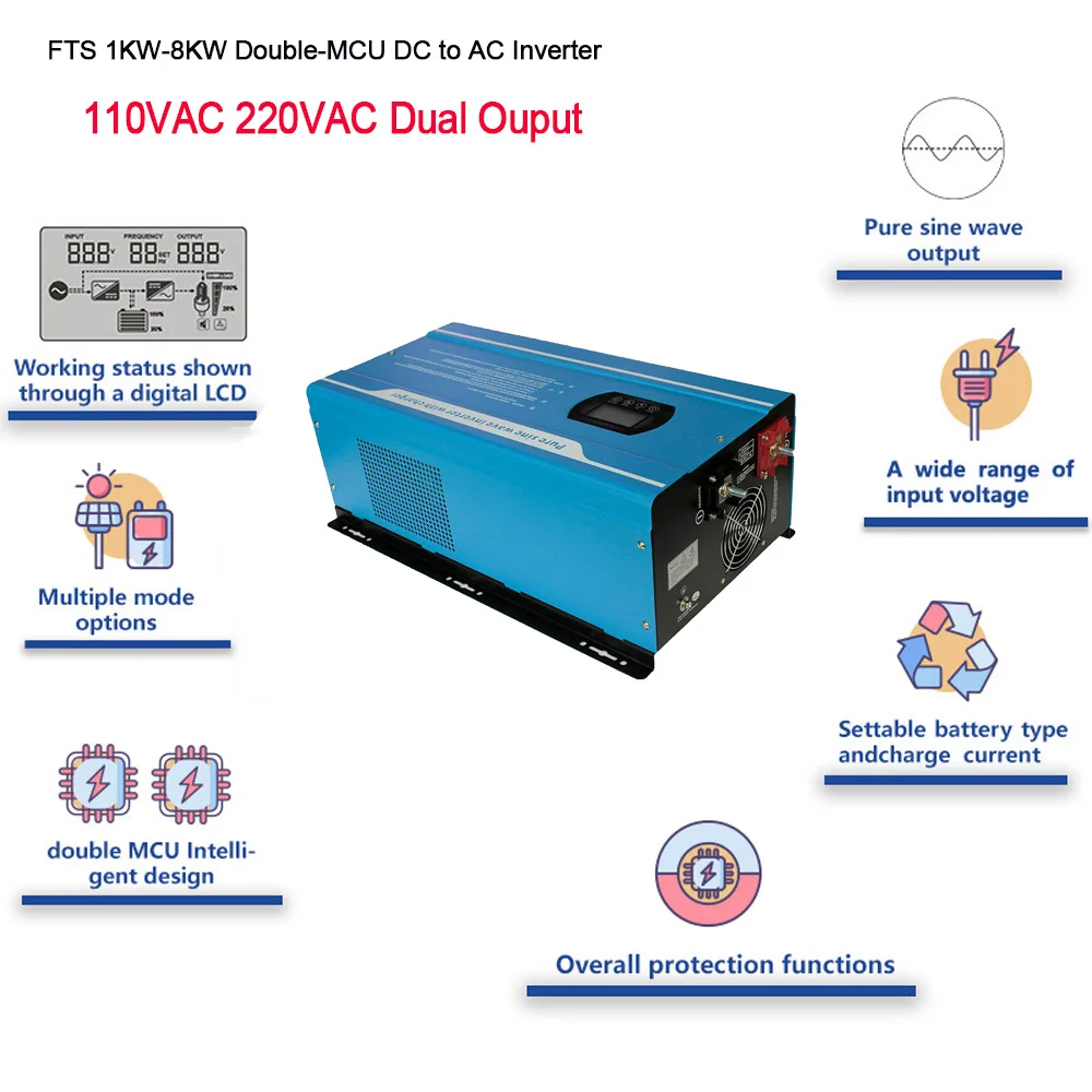 Инвертор немодулированного синусоидального сигнала 1000 Вт пик 2000 от 12 В 24 до 230 110