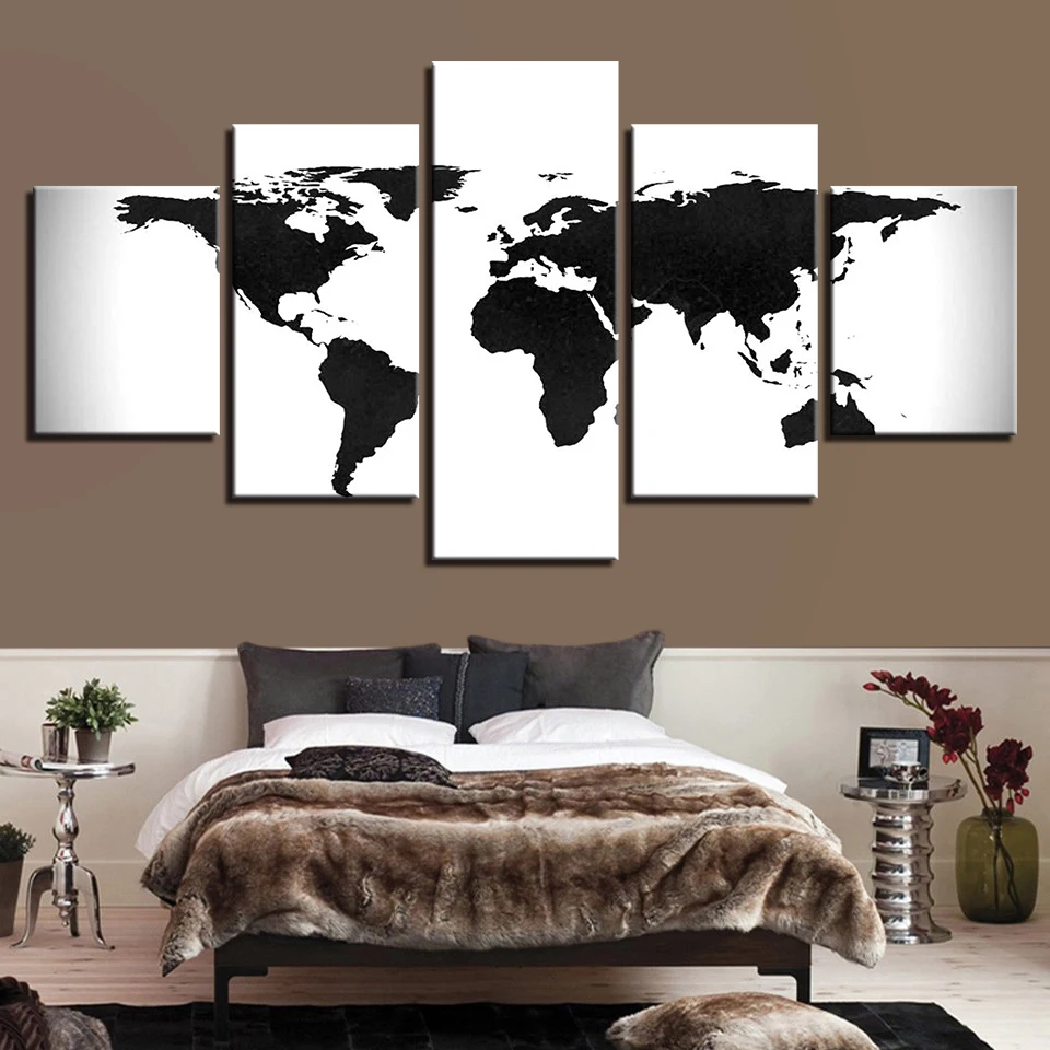 5 шт. винтажные черно-белые настенные постеры украшения с картой мира HD Картина на