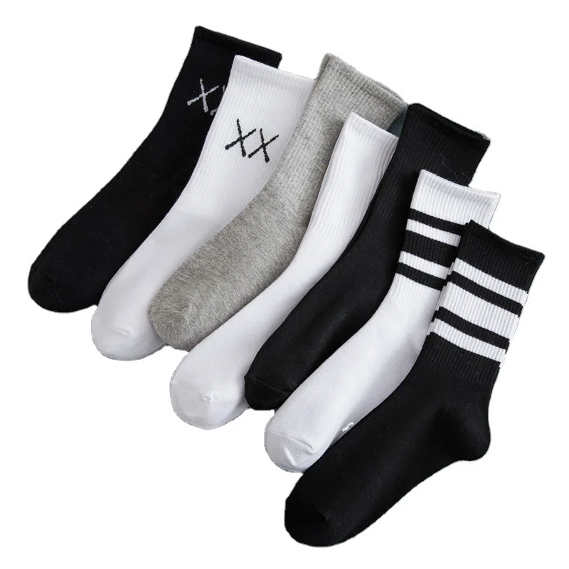 

Anewmorn Solid Striped Black White Short Socks for Men Harajuku Hip Hop Skateboard Crew Cotton Casual Unisex Moon Star Socks