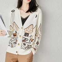 2021 autumn and winter new brocade sweater womens baggy coat alpaca fleecefiber knitted cardigan women
