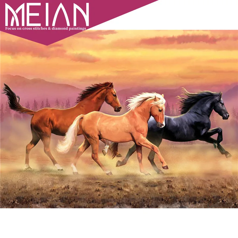 Алмазная вышивка Meian Horse полный дисплей картины животных стразы ручная работа