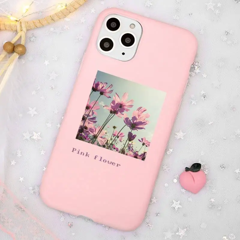 

Flower Summer Pink Phone Case Candy Color Pink for iPhone 11 pro XS MAX 8 7 6 6S Plus X 5S SE 2020 XR