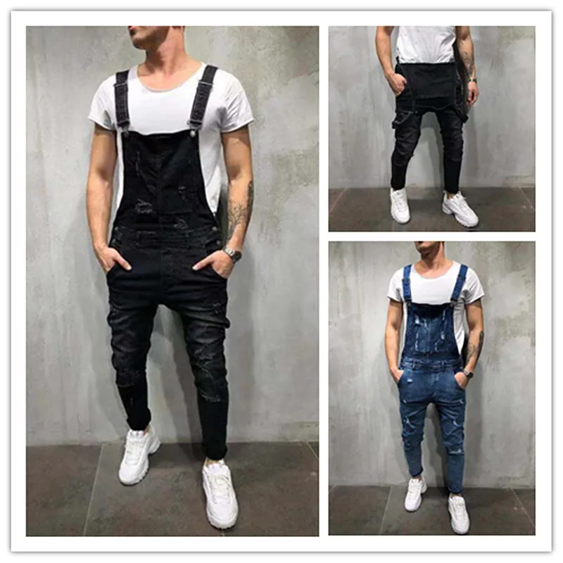 Fashion Men's Ripped Jeans Jumpsuits Hi Street Distressed Denim Bib Overalls for Man Suspender Pants Patchwork Jeans Size S-XXXL