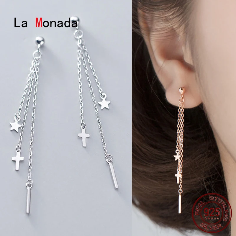 

La Monada Stud Earrings For Women Silver 925 Star Cross Tassel Hanging Fine Women Earrings Jewelry Stud Earrings 925 Silver