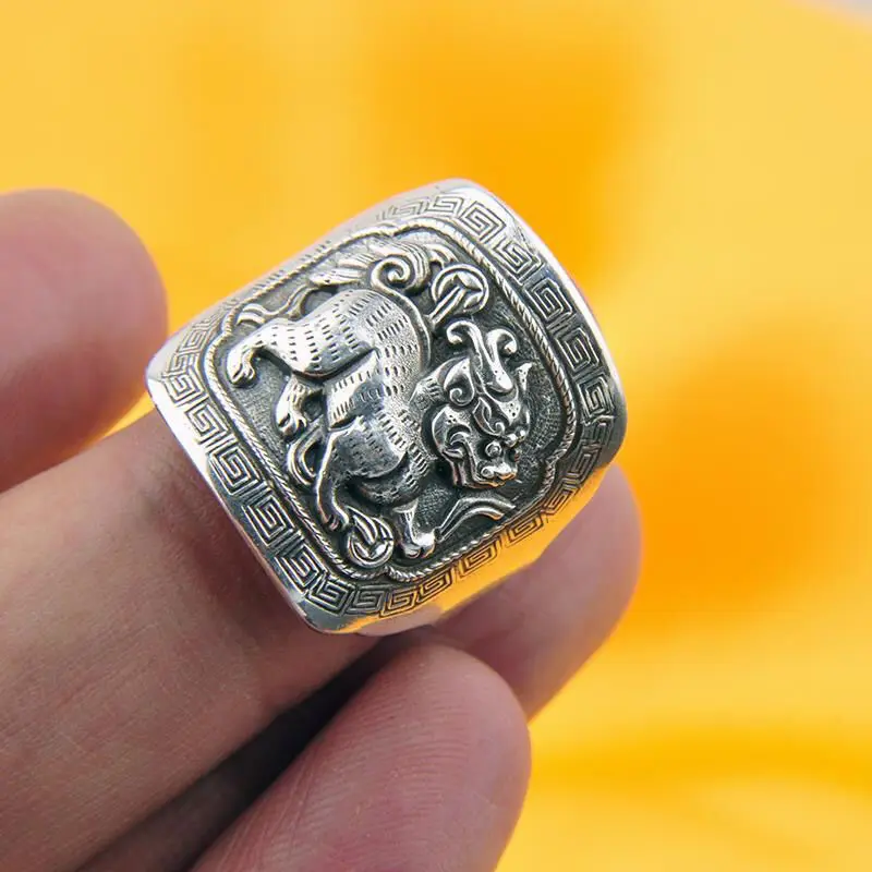 

Original design Thai silver opening adjustable ring Chinese retro culture exaggerated domineering male and female silver jewelry