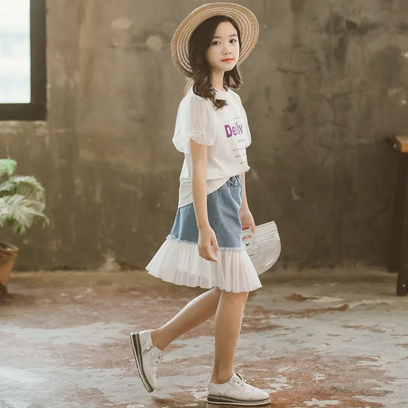 2020 джинсовые сетчатые юбки для больших девочек весенне-осенняя и летняя одежда