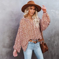 summer women new printed floral long sleeve shirt casual loose single breasted v neck tops streetwear ladies blouses