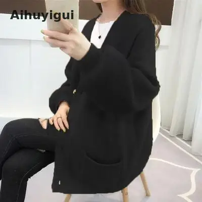 Aihuyigui 2019 свитер для женщин осень-зима свободный женский с длинным рукавом мохер
