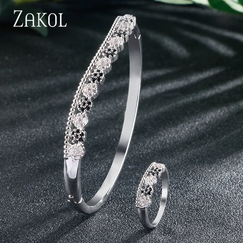 ZAKOL этнический стиль кубического циркония полые цветок невесты ювелирные