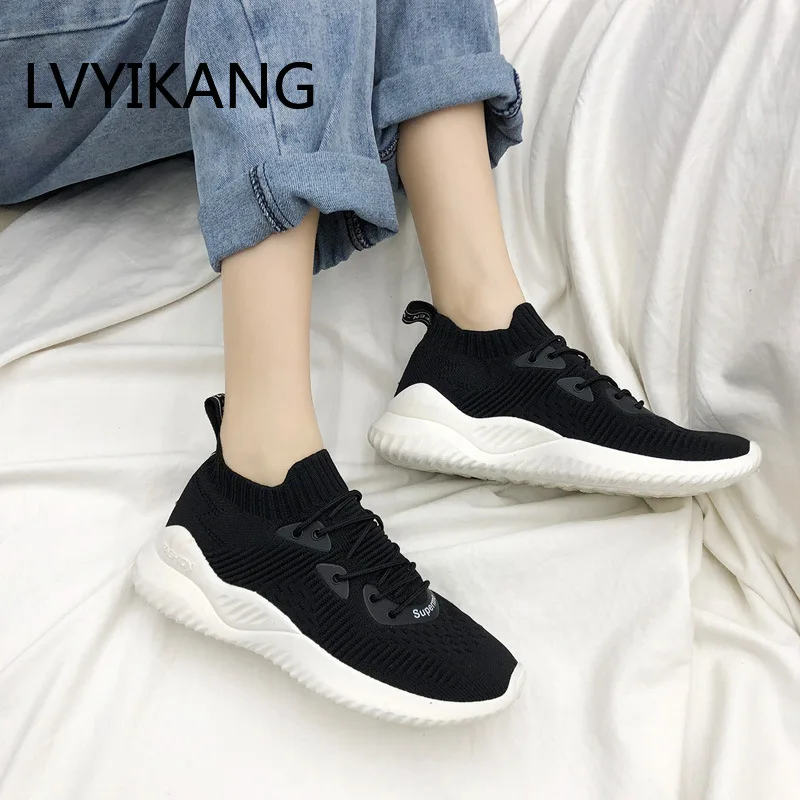 Кроссовки-носки женские Вулканизированная подошва без шнуровки сетчатые