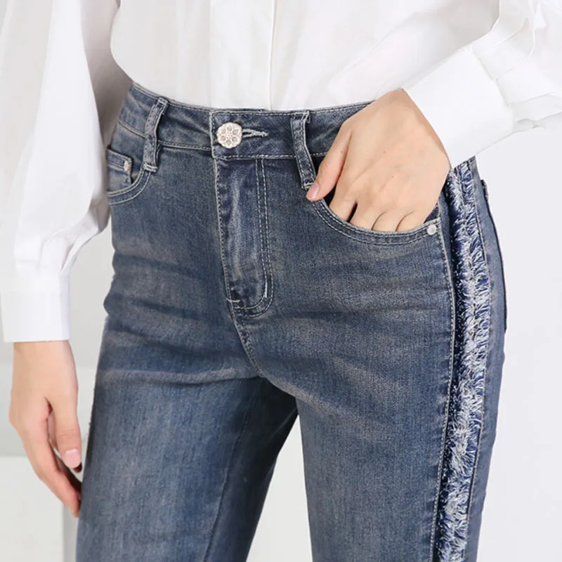 Женские эластичные узкие необработанные джинсы FERZIGE красивые расклешенные брюки