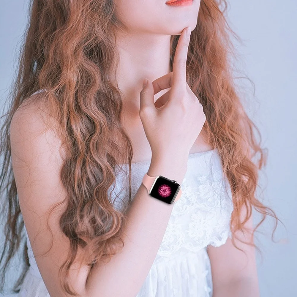 Silicone Strap for Apple Watch Band 44mm 40mm iwatch SE 6 5 Strap correa Narrow Slim bracelet applewatch band 5 6 se 3 38mm 40mm