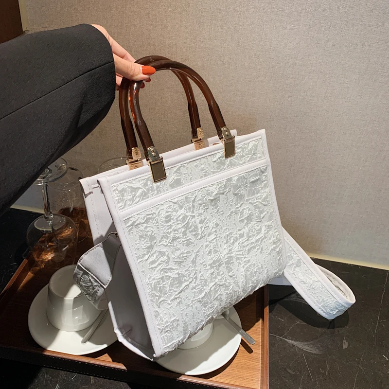 

Новая модная кружевная Сумка-тоут 2021, Большая вместительная сумка с акриловыми ручками в иностранном стиле, большая брендовая сумка через п...