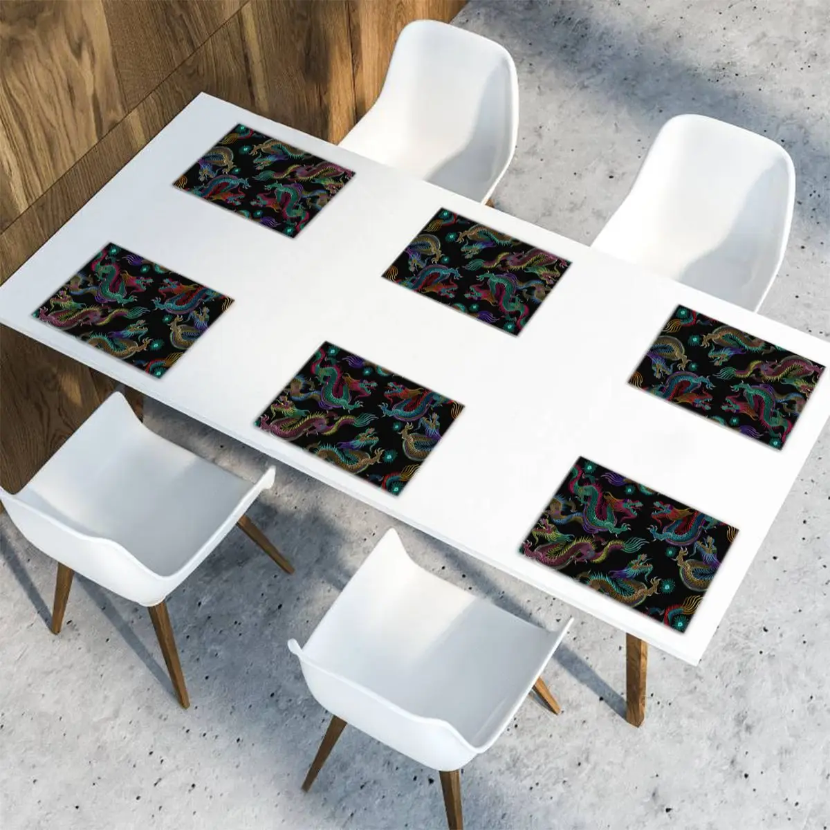 

6 Pcs Placemat Embroidery Chinese Dragons Fabric Table Mats Tableware Kitchen Tool Table Mats