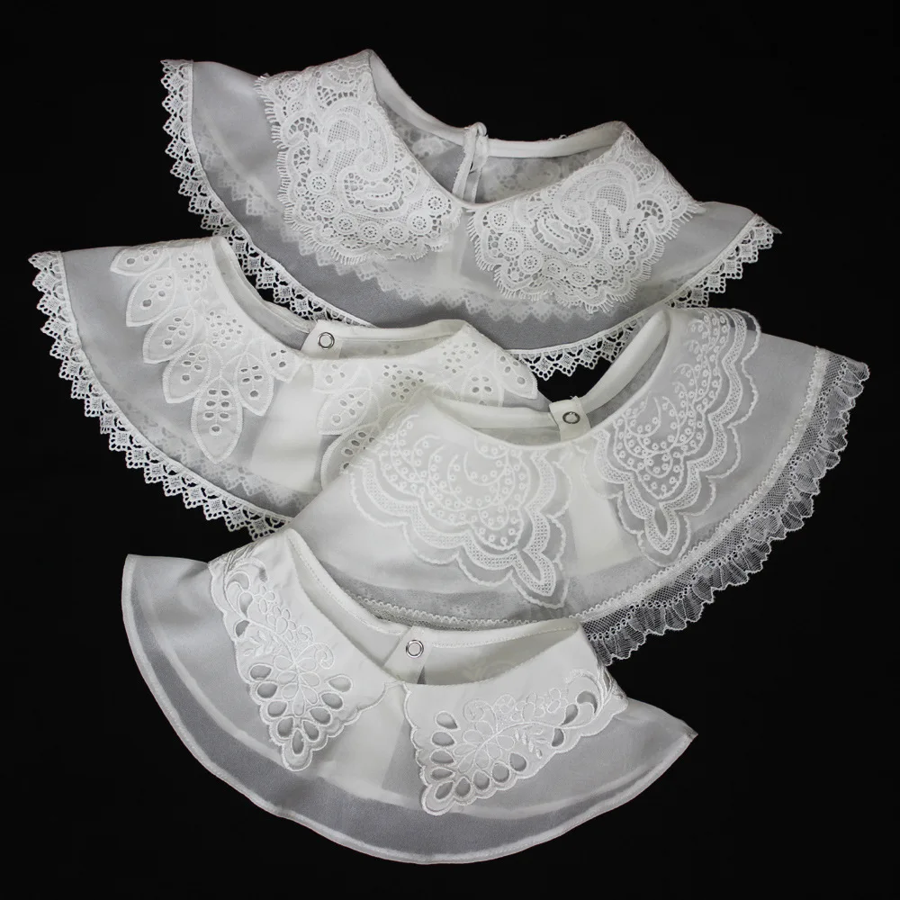 

White Lapel Chiffon Fake Collar Embroidered Lace Flower Decorative False Collar Women Detachable Half Shirt Dress Accessories
