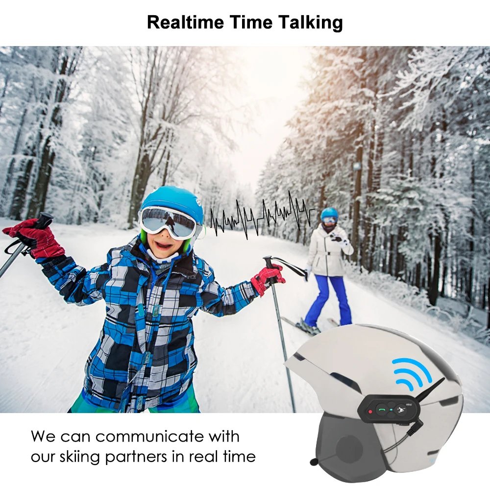 SKI intercom For 2 Skier 1200m Wireless Intercomunicador Moto Waterproof Realtime Talking BT Interphone 500mAh Audio Intercom