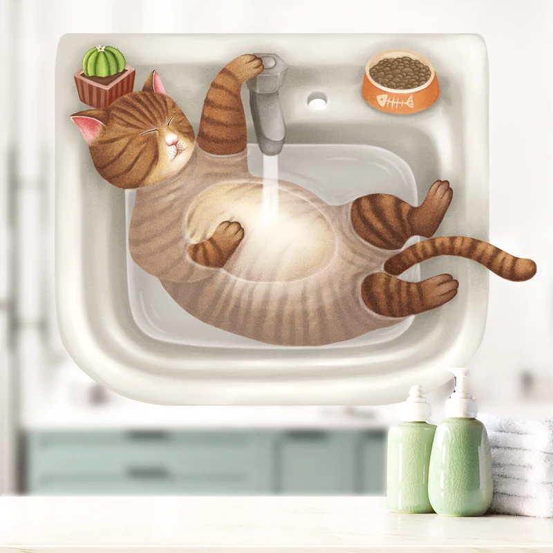 Яркие 3d наклейки на унитаз в виде кошки приемной душ стену с животными домашняя