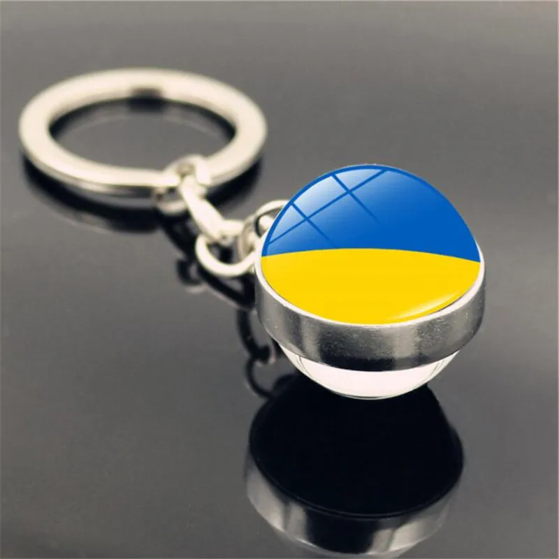 

Russia, South Korea, France, United Kingdom flag pattern glass ball keychain pendant holiday boyfriend gift wholesale