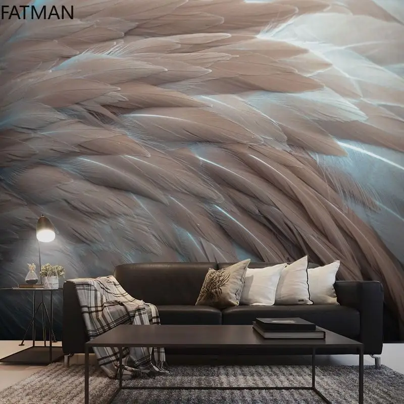

FATMAN Custom Nordic Fashion Hand-painted Feather Bedroom Wallpaper Living Room Mural Simple Modern Wall Covering Dropship