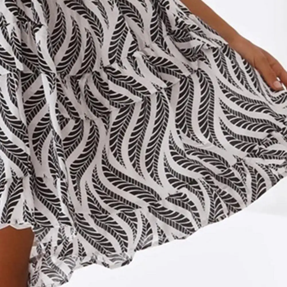 

2021 Sling Dress Women Leaf Print Loose Ruffle Hem Dresses for Vacation