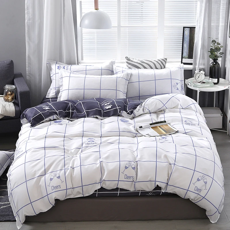 

Poly Plaid Bedding Set 4 in 1,1 Duvet Cover ,2 Pillow Shams and 1 Bed Sheet,Various Sizes,Suitable For All Seasons