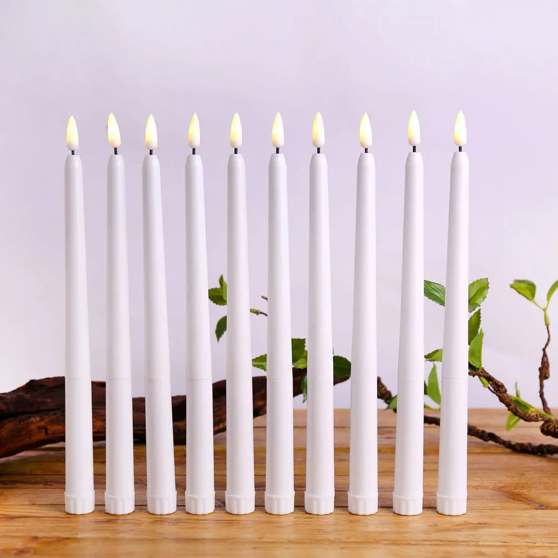 Vela LED de cono votivo largo para decoración del hogar, candelabros falsos de 28 cm/11 pulgadas, color negro/blanco, venta al por mayor, 12 piezas