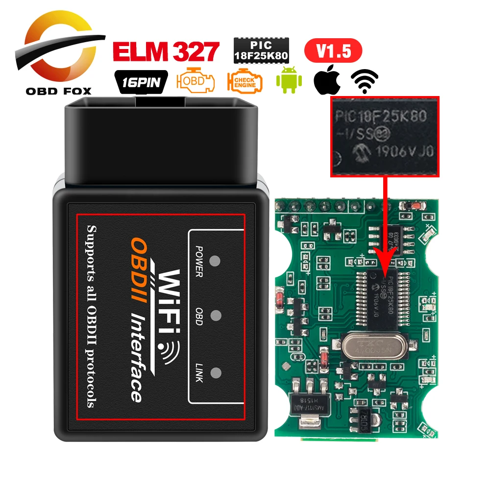 ELM327 V1.5 Wi Fi OBD2 сканер штрих кода Мини Elm 327 PIC18F25K80 чип Авто диагностический