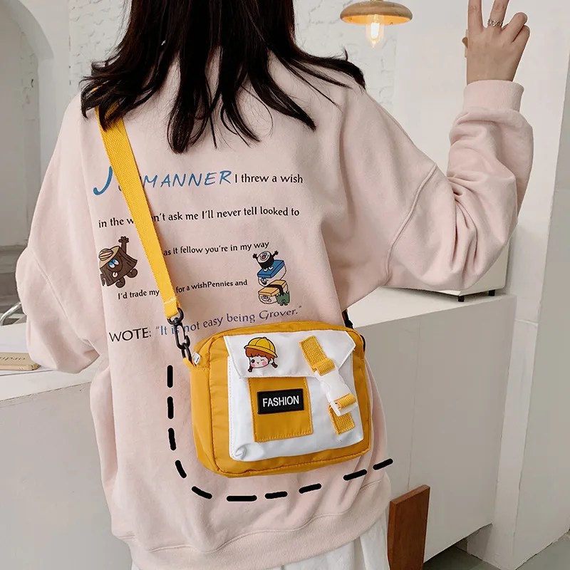 

Korean Fashion Nylon Small Square Bag Harajuku Girl Solid Color Shoulder Bag Multifunctional Diagonal Mobile Phone Package
