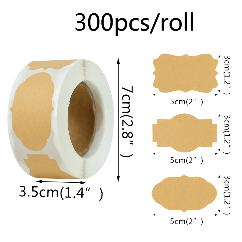 

300pcs Blank Kraft Paper Stickers Glass Bottle Office Classification DIY Gift Tags Handmade Baking Label Package Seals Sticker