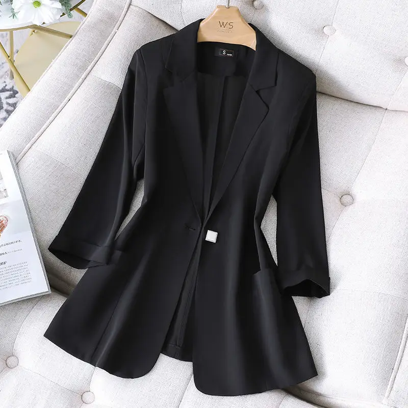 

Black Thin Small Suit Jacket Women's 2022 Summer New Mid-Sleeve White Slim Waist Women's Suit Coat