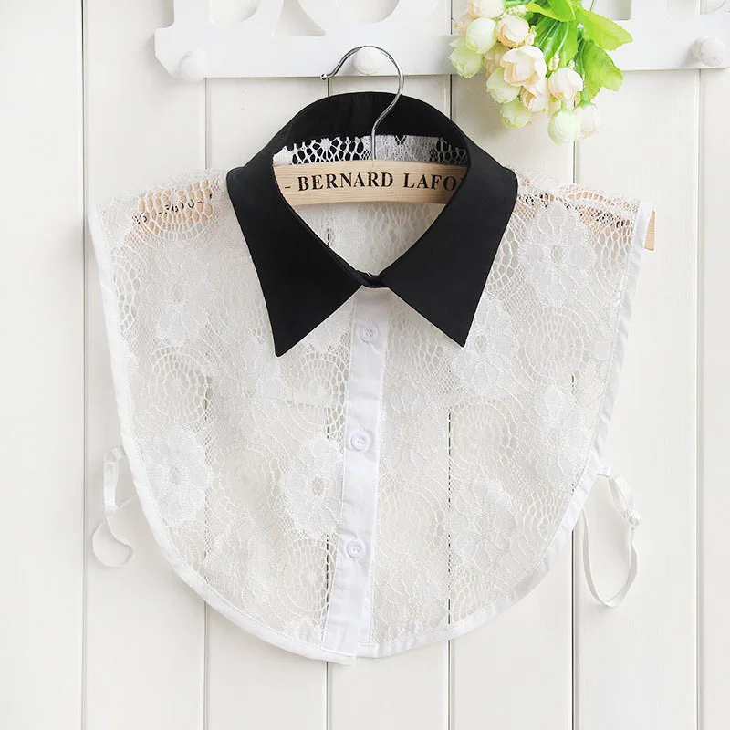 Кружевная рубашка с фальшивым воротником Женская хлопковая кружевная