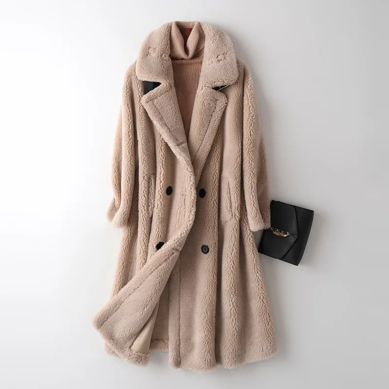 Khaki Новые женские макси Длинные Плюшевые куртки пушистые меховые пальто женские свободного размера плюс шерстяная Верхняя одежда двубортные меховые пальто - Цвет: Khaki