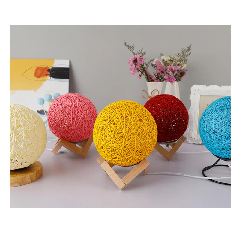 Творческий Настольная лампа ручной вязки абажур дерево Луна Лампа 220V пробки