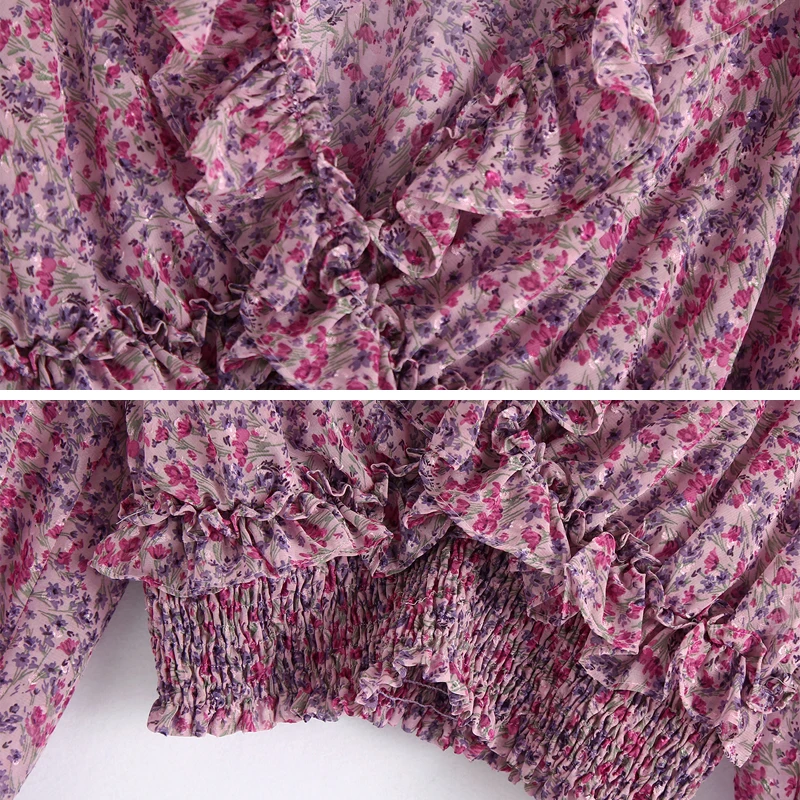 

Sexy Women Ruffles chiffon tops shirt Fashion V-nekc Long sleeve Female short blouse tops 2020 Autumn Spring Fashion YNZZU YT925